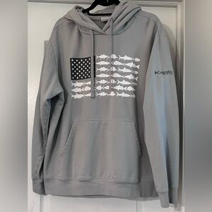 Columbia PFG Performance Fishing Gear Men’s XL Light Gray Pullover Hoodie.